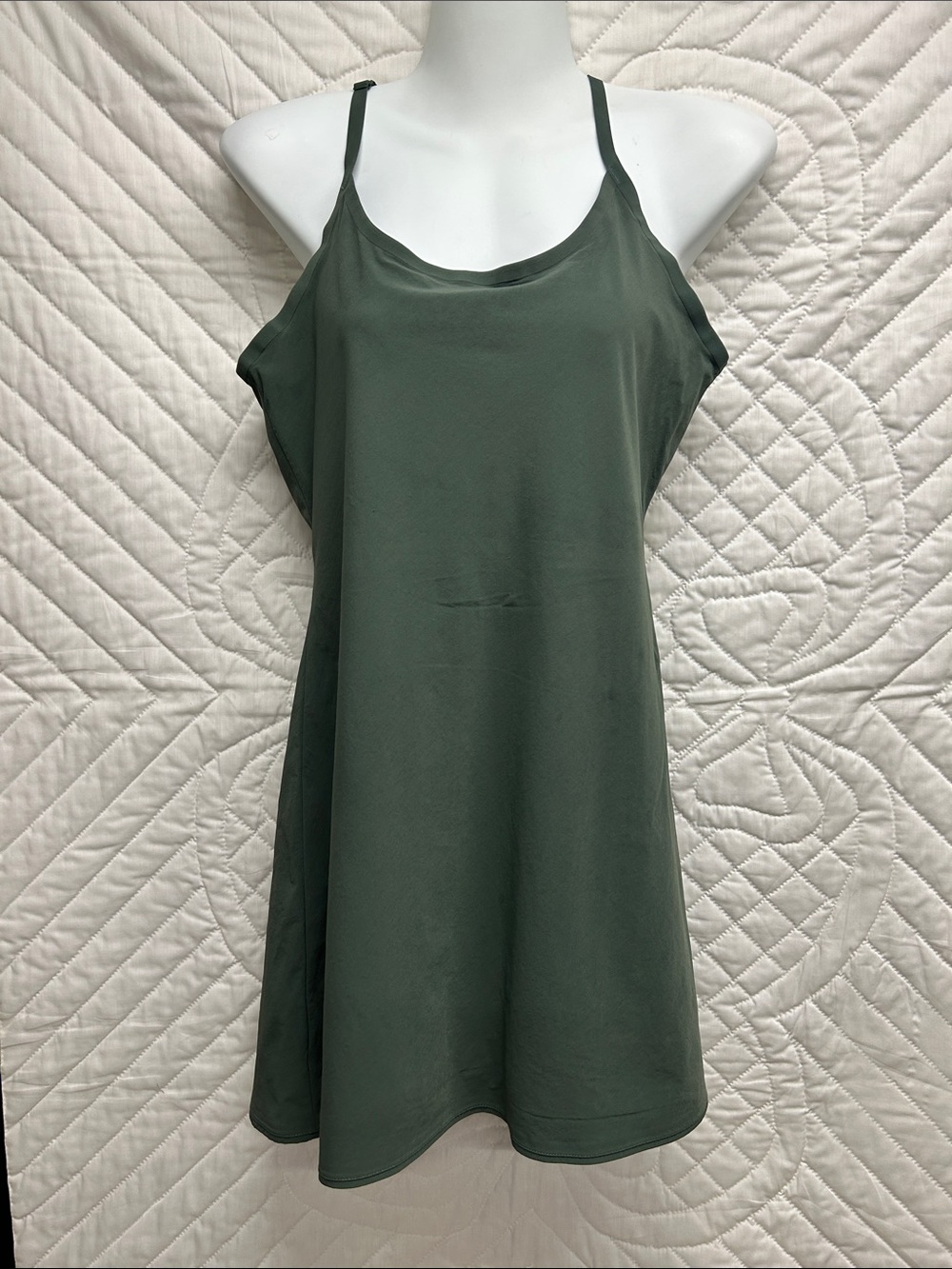 Outdoor Voices Olive Green Slip Dress with Spaghetti Straps